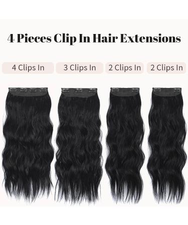 KooKaStyle Long Wavy Clip-In Synthetic Hair Extensions 20 Inch Black - 4PCS Thick Double Weft Hairpieces for Women - Buy Online on SooperMarket.com