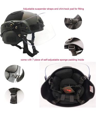 Airsoft MICH 2000 ACH Tactical Helmet with Clear Visor, NVG Mount & Side Rail - Black - Buy Online on SooperMarket.com