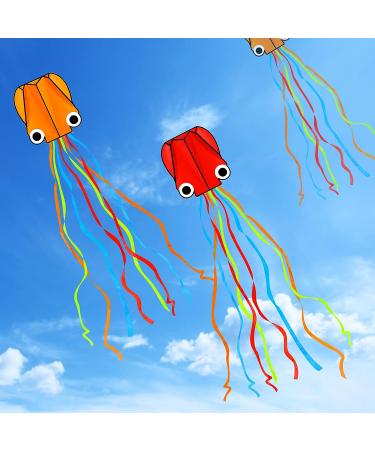YSBER 2 Pack Large Octopus Kites - 3.8ftx2.3ft 3D Mollusc Octopus Kite with 157 Inch Colorful Tail - Easy Flyer Kite for Children and Adults - Outdoor Beach Park Kite in Red+Orange - Buy Online on SooperMarket.com