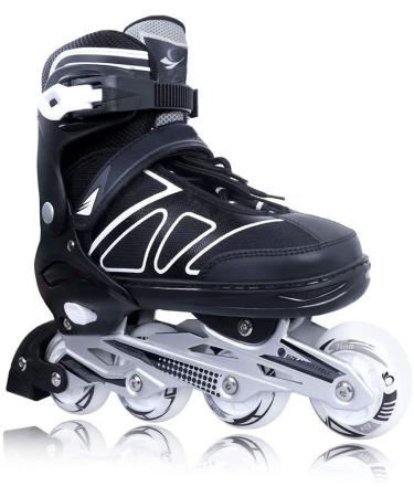 Zuwaos Boys Kids Adjustable Inline Skates, Girls Inline Skates for Kids, Beginner Roller Skates for Girls Men and Ladies Outdoor 1#Black Large - Youth (4Y-7Y US)