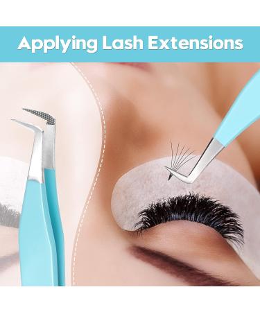 Ms. Queen Volume Fiber Tip Grip Lash Tweezers - Blue | L-Shape Boot Mega Volume Mink Lashes Tweezers - Buy Online on SooperMarket.com