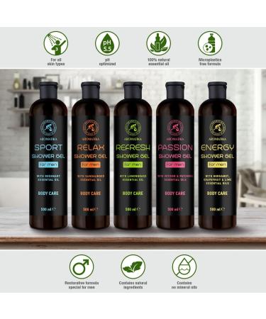 Shower Gel Refresh 500ml - Shower Gel for Men - Gel with Lemongrass Essential Oil - Skin Care - Body Care - Cleansing and Care - Fresh Fragrance - Masculine Aroma - Body Wash for Him - Buy Online on SooperMarket.com