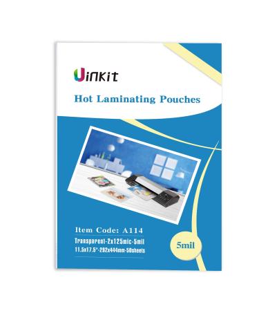 Uinkit Hot Thermal Laminating Pouches 5Mil Thick for Extra Protection 11.5x17.5 inches Laminating Sheets for Sealed 11x17inches Document and Photo 50 Pack A3 Menu Taloid Size 11.5x17.5-50 sheets pack