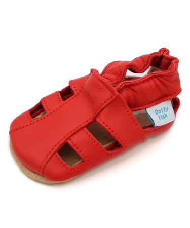 Dotty Fish Soft Leather Baby Shoes with Suede Soles. Toddler Sandals. Non-slip. 0-6 Months to 3-4 Years 6-12 Months Red