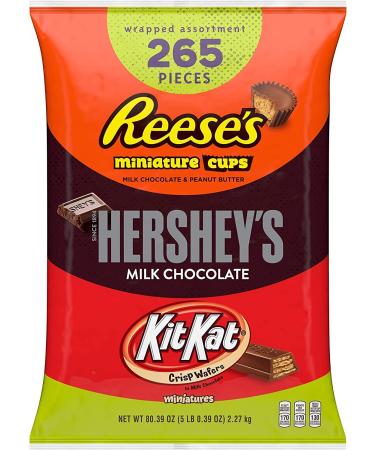 REESE'S, HERSHEY'S and KIT KAT Miniatures Assorted Milk Chocolate Halloween Candy, Individually Wrapped, 80.39 oz Bulk Variety Bag (265 Pieces)