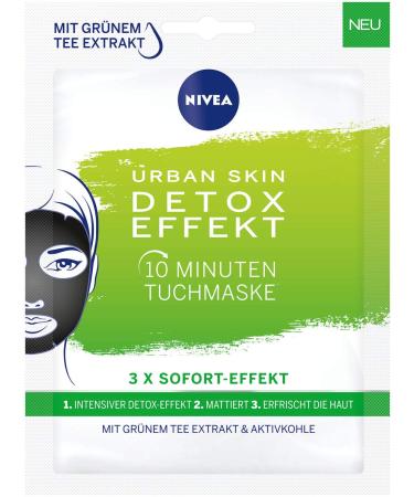 Nivea Urban Skin detox effect 10 minutes of cloth mask in a 5 -pack (5 x 1 piece) face mask for stressed skin deep -cleaning facial care