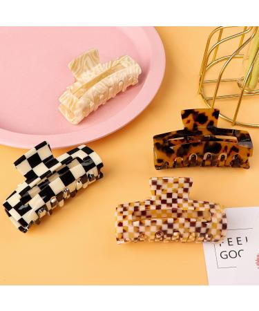 HAYHOI 4PCS Hair Claw Clips Celluloid French Butterfly Jaw Tortoise Shell - Stylish Accessories for Women & Girls - Checkerboard Leopard White - Buy Online on SooperMarket.com