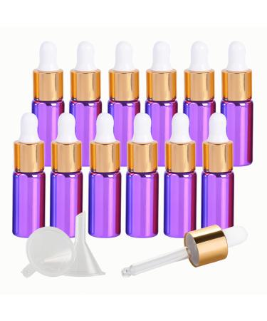 Tianzd 12 pieces 5 ml of empty chrome purple drip bottle Pipette bottles with glass pipette 5ml glass bottle with a drip pipette with gold screw cap for perfume oils essential oils violet 5 ml