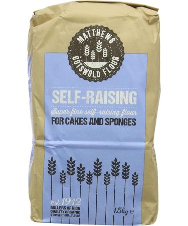 Matthews Cotswold Self Raising Flour | Premium Grade Extra White | Made from 100% British Wheat | Specialty | Artisanal | Milled In Britain | 1.5kg Bag (Single Bag)