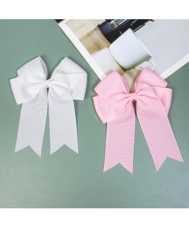 2 Pack 6 inch Bow Hair Clips Large Hair Bow Hair Barrette Clips for Women Girls White Hair Bows(White Pink) - Buy Online on SooperMarket.com