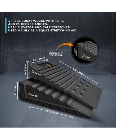 Power Adjustable Gymnastics Squat Wedge Blocks (4PCS) | Non-Slip Ramp for Deadlifts, Calf Stretches | Slant & Incline Board for Physical Therapy, Yoga, Foot Stretching - Buy Online on SooperMarket.com