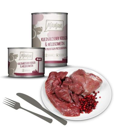Mjamjam Premium Wet Dog Food (6 x 200g) - Delicious Beef with Cooked Potatoes & Crispy Peas Deer & Wild Boar | International Shipping Available - Buy Online on SooperMarket.com