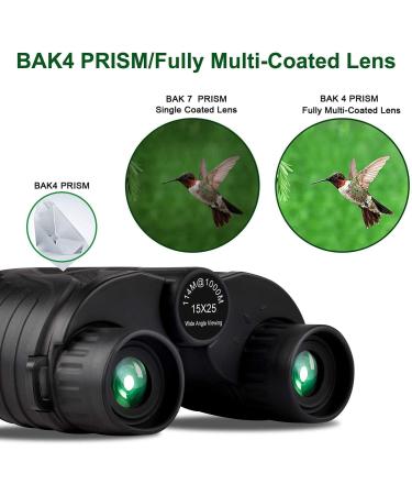 15x25 Waterproof Binoculars for Adults & Kids | Low Light Night Vision | Durable & Clear for Outdoor Sports, Concerts, Bird Watching - Black - Buy Online on SooperMarket.com
