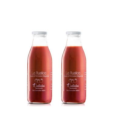 Tomato puree Rustica Salumi Pasini | Tomatoes grown dried and processed in Puglia | 99% tomato 1% basil | Pack of 2 bottles of 500ml