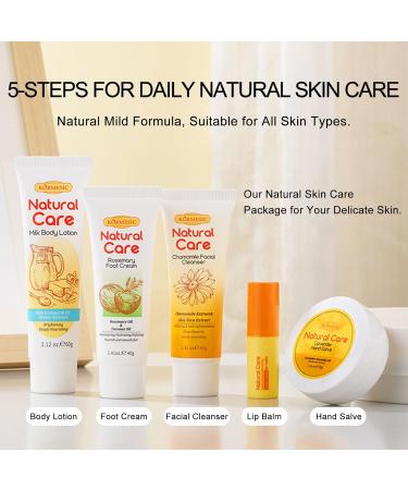 Natural Essence Skin Care Set - Daily Moisturizing Essentials | Beeswax Lip Balm Coconut Foot Cream Milk Lotion Chamomile Cleanser Lavender Salve | International Shipping - Buy Online on SooperMarket.com