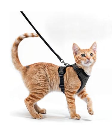 Comfortable cat dishes with a leash - breathable Air mesh suitable for neck circumference 28-35 cm chest scope 45-51 cm - easy to put on and take off (black s) s black