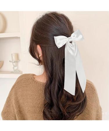 WantGor Long Tail Bow Hair Clips Hair Ribbon Bows Satin Bowknot Clip Large Hair Barrettes Cute Ponytail Holder Hair Accessories for Women Daily Party Wedding Prom (White) - Buy Online on SooperMarket.com