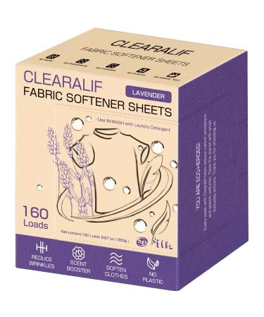 CLEARALIF laundry Fabric Softener Sheets Lavender Scent 160 Loads Eco Friendly Great For Travel Apartments Dorms.