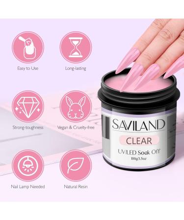 Saviland UV Gel Kit - 2 Pieces Clear & Light Pink Nail Extension & Repair Gel 3.53 oz with Nail Brush & Shapes - Large Capacity Soak-Off UV Gel Set for Perfect Nails - Buy Online on SooperMarket.com