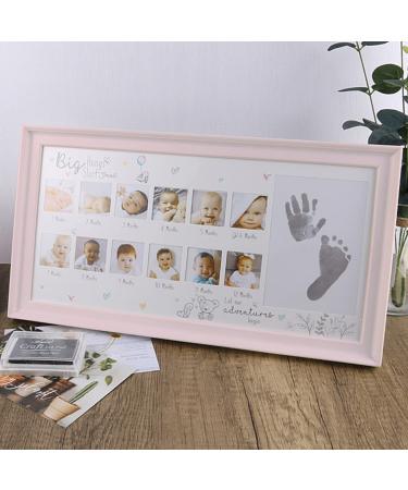 Mikytoper Baby Hand and Footprint Kit Baby Framed Photo Kit Anniversary Growth Record Baby Gifts Reusable Ink Cartridge Photo Frame (Pink)