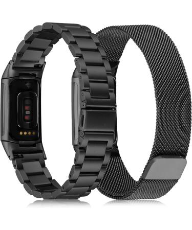 KOREDA 2 Pack Stainless Steel Bands for Fitbit Charge 5 - Graphite/Black - Buy Online on SooperMarket.com