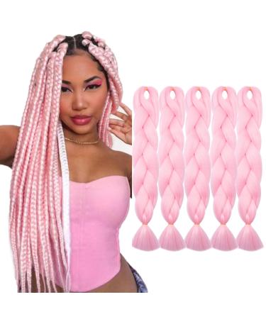 Tess Braids Extensions 60 cm 5 Pack Jumbo Braids Kanecalon Kunsthaar For single-laid box braids hair extension braid 100g/bundle of hair braids extension (5 pieces- #-pink) 60 cm (5 pieces) #10 pink