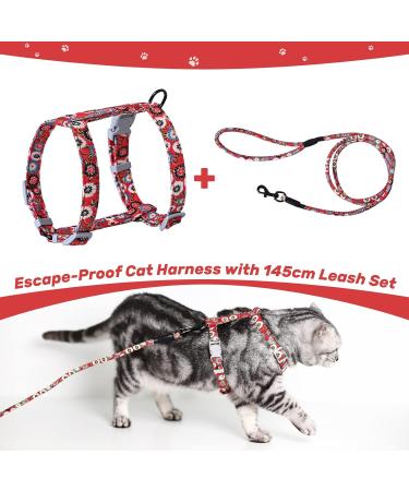 Petom Flower Pattern Cat Dishes & Adjustable Leash Set for Small to Medium Cats (S Red) - Perfect Cat Accessories for International Shipping - Buy Online on SooperMarket.com