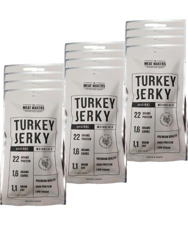 The Meat Makers - 100% Sport Turkey Jerky 480g (12x40g) |High quality meat snack high protein content low -calorie low fat content snacks.Truthahn dry meat snacks for people 3. Turkey