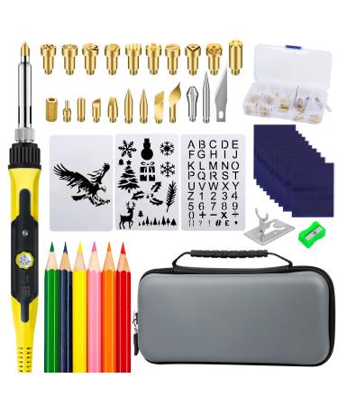 Wood Burning Kit 45PCS, Wood Burning Tool Pen with 22PCS Carving Tips, Adjustable Temperature 200420. Professional Wood Burning Craft Tool Set for Beginners Adults and DIY Carving (Yellow)