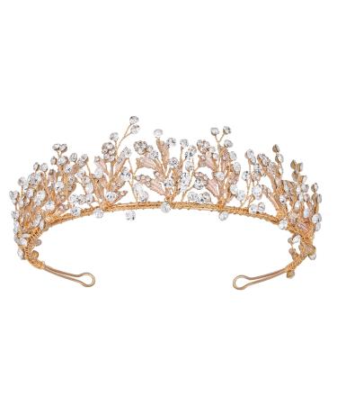 SWEETV Rhineshtone Bridal Headband for Wedding Tiara for Bride Headpiece for Wedding Hair Accessories for Women Girl Gold