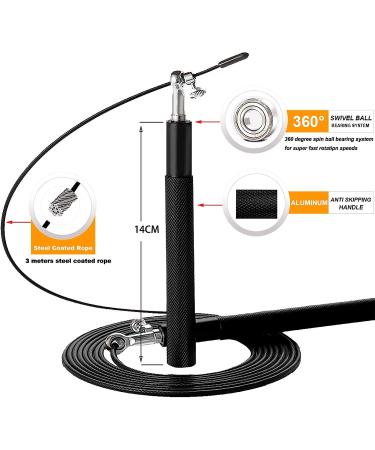 Adjustable Speed Jump Rope with Aluminum Handles - Ideal for Fitness Training and Boxing - Suitable for Kids and Adults - Black - Buy Online on SooperMarket.com