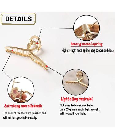 4.7 Inch Gold Metal Hair Clips 4PCS - Non-Slip Big Jaw Clips for Thick & Thin Hair - Cute Butterfly Fashion Accessory for Women & Girls - Buy Online on SooperMarket.com