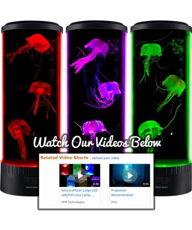 SensoryMoon Large LED Jellyfish Lava Lamp Aquarium with 3 Glowing Fake Jellyfish - 20 Color Changing Remote, Ocean Wave Projector - Kids Night Light - Buy Online on SooperMarket.com