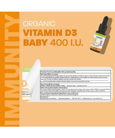 Certified Organic Vitamin D3 Drops - For Baby - 400 IU per drop - 490 servings - Development and maintenance of bones and teeth - GMO free - Gluten free - Made in Canada - 13.5 ml (Pack of 2) - Buy Online on SooperMarket.com