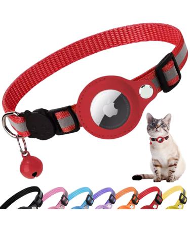 Croc-Cat Airtag Cat neck band accessories compatible with Apple Airtag collar with safety buckle anti-strangulation for kittens and small dogs GPS Airtag not included! ... red