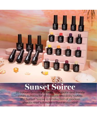 Beetles 20 Pcs Sunset Soiree Gel Nail Polish Set | Fall Winter Gel Polish Kit | Glitter Black Orange-Red Purple Dark Blue Shades | Halloween Nail Art | Top Coat & Base Gel | Gifts for Women - Buy Online on SooperMarket.com