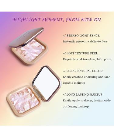 PINK GOLD Highlighter Makeup Palette - Shimmer Contour Powder for Brightening & Long-Lasting Illumination with Mirror - Cheek Highlighter Makeup - Buy Online on SooperMarket.com