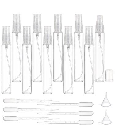 Benecreat 20 Pack 15 ml (0.51 OZ) Clear glass perfume bottle refillable portable fine fog spray bottles with funnel and droppers for essential oils perfume and cosmetic fluid 15ml Clear Cap