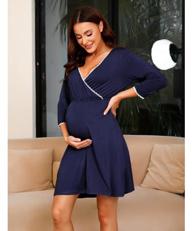 Sykooria Women's Cotton Nursing Nightdress | 3/4 Sleeves Maternity Labour Nightgown - Navy Blue XL - Buy Online on SooperMarket.com