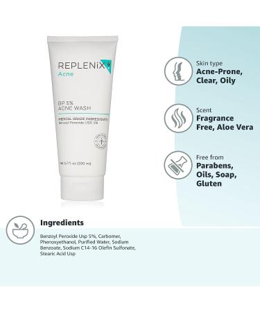 Replenix Acne Wash 5% Benzoyl Peroxide Face and Body Cleanser 6.7 oz - Soap-Free for Blemish Prone Skin - Buy Online on SooperMarket.com