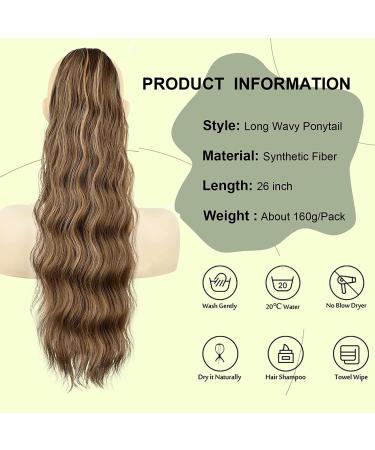 YEESHEDO Long Wavy Drawstring Ponytail Hair Extension | Clip-in Curly Synthetic Hairpiece 26 Chestnut Brown with Blonde | Women's Hair Accessories - Buy Online on SooperMarket.com