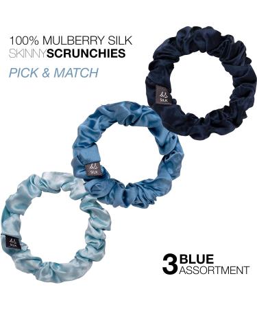 Buy Basic Sense Pure Mulberry Silk Hair Scrunchies - Small Pack of 3 for Women & Girls - Blue Assortment - Buy Online on SooperMarket.com
