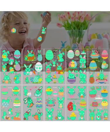 Easter Glow Temporary Tattoos - 73 Luminous Bunny Designs for Kids | Rabbit, Carrot, Eggs, Chick | Fun Party Favors - Buy Online on SooperMarket.com