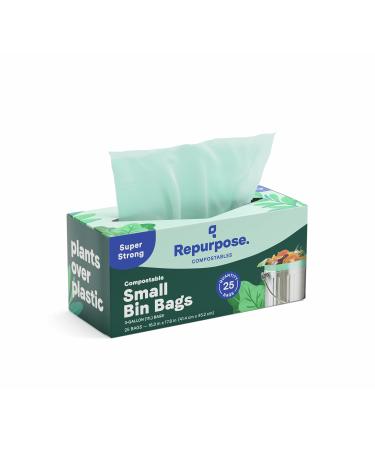 Repurpose 3 Gallon, 11 Liter Super Strong, Small Compostable Trash Bags, Biodegradable Products Institute (BPI) Certified, 25 Count 25 Count (Pack of 1)