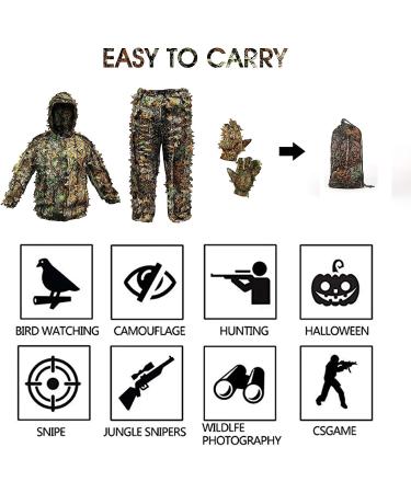 ANYDKE Ghillie Suit Camouflage Hunting Suits - Lightweight Breathable 3D Leaf Camo Clothing for Jungle Shooting, Airsoft, Photography - Fits 5.9-6.2ft Tall - Ideal for Outdoor Activities and Halloween - Buy Online on SooperMarket.com