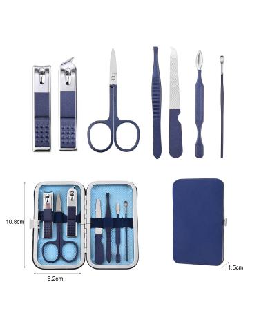 Ikadiya Professional Manicure Set 7pcs - Travel Nail Clips Stainless Steel Pedicure Fashionable Blue Nail Clip Set - Buy Online on SooperMarket.com