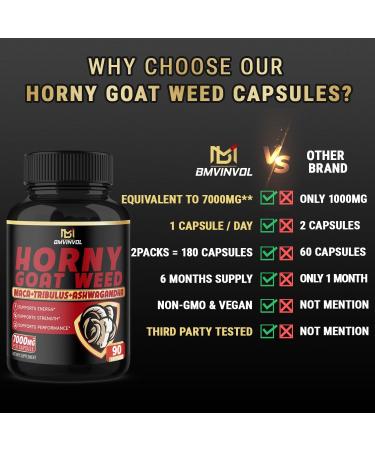 BMVINVOL Horny Goat Weed Capsules - 7000mg - Pack of 2 - 180 Capsules - Buy Online on SooperMarket.com