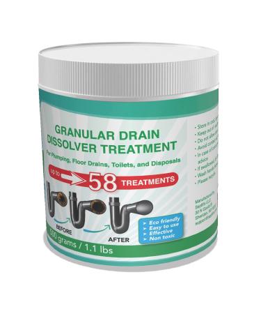Granular Drain Dissolver Treatment Especially Created For Septic Tank Owners - 100% Natural Live Bacteria Powder - Drain Hair Clog Remover + Drain Cleaner + Drain Opener