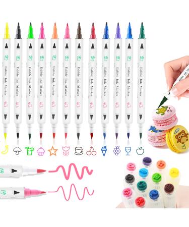 Edible Markers Food Coloring Pens 12 Colors,Upgrade Double Sided Food Grade Edible Pens,Gourmet Writer Food Coloring Markers for Cookies,Fondant,Dessert,Frosting,Macaron,Easter Eggs Decorating,Baking