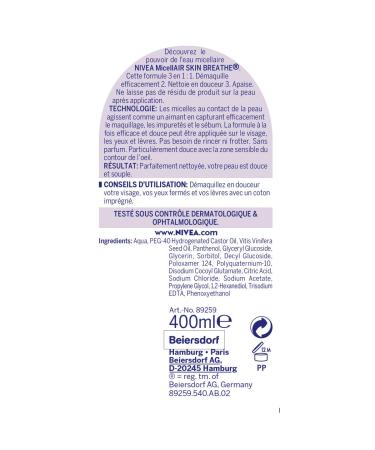Nivea Calming Micellar Water for Sensitive Skin | Gentle Make-Up Remover & Facial Cleanser (400ml) - Perfume-Free Enriched with Micelles & Amino Acids - Buy Online on SooperMarket.com
